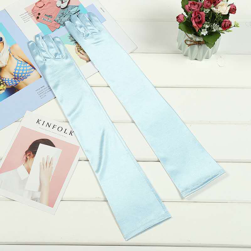 Factory Direct Sales Lengthened Korean Style Thin Type Sunscreen Stretch Satin Bridal Wedding Ceremonial Ball Clothing Accessories Gloves Factory Direct Sales Lengthened Korean Style Thin Type Sunscreen Stretch Satin Bridal Wedding Ceremonial Ball Clothing Accessories Gloves
