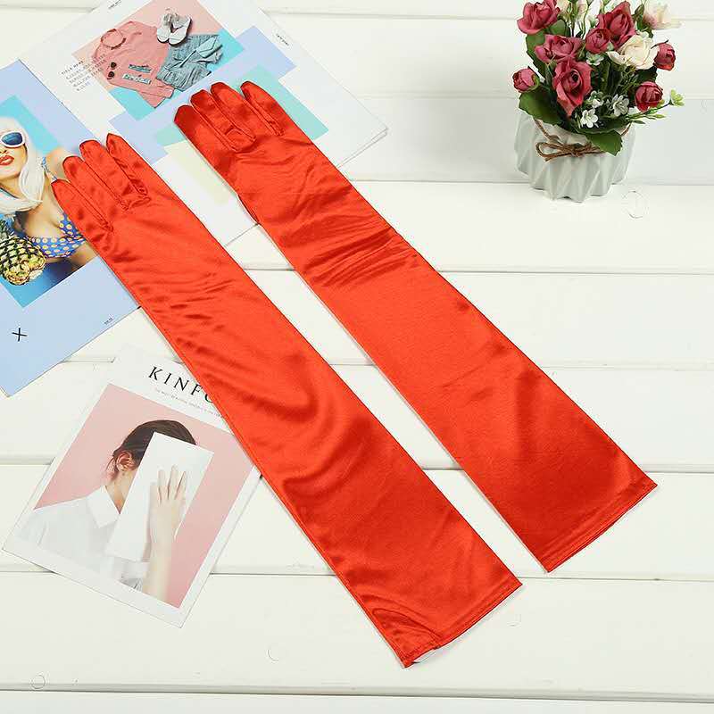 Factory Direct Sales Lengthened Korean Style Thin Type Sunscreen Stretch Satin Bridal Wedding Ceremonial Ball Clothing Accessories Gloves Factory Direct Sales Lengthened Korean Style Thin Type Sunscreen Stretch Satin Bridal Wedding Ceremonial Ball Clothing Accessories Gloves