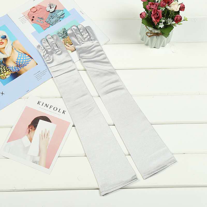 Factory Direct Sales Lengthened Korean Style Thin Type Sunscreen Stretch Satin Bridal Wedding Ceremonial Ball Clothing Accessories Gloves Factory Direct Sales Lengthened Korean Style Thin Type Sunscreen Stretch Satin Bridal Wedding Ceremonial Ball Clothing Accessories Gloves