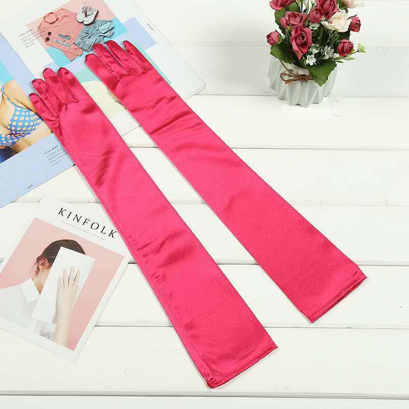 Factory Direct Sales Lengthened Korean Style Thin Type Sunscreen Stretch Satin Bridal Wedding Ceremonial Ball Clothing Accessories Gloves Factory Direct Sales Lengthened Korean Style Thin Type Sunscreen Stretch Satin Bridal Wedding Ceremonial Ball Clothing Accessories Gloves