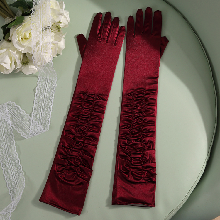 The bride's wedding dress satin performance singer dance stage performance long gloves The bride's wedding dress satin performance singer dance stage performance long gloves