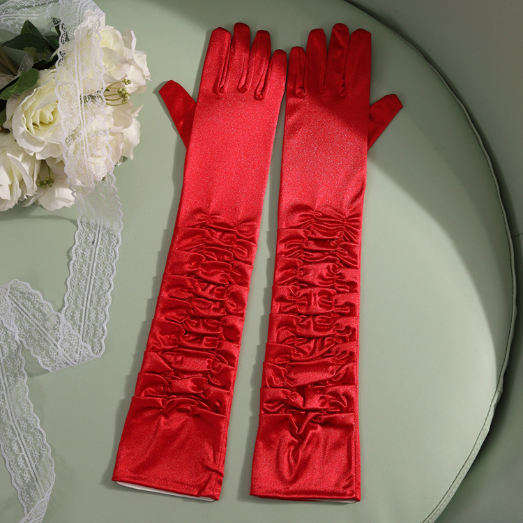 The bride's wedding dress satin performance singer dance stage performance long gloves The bride's wedding dress satin performance singer dance stage performance long gloves