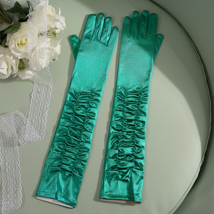 The bride's wedding dress satin performance singer dance stage performance long gloves The bride's wedding dress satin performance singer dance stage performance long gloves