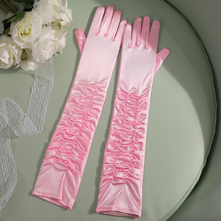The bride's wedding dress satin performance singer dance stage performance long gloves The bride's wedding dress satin performance singer dance stage performance long gloves