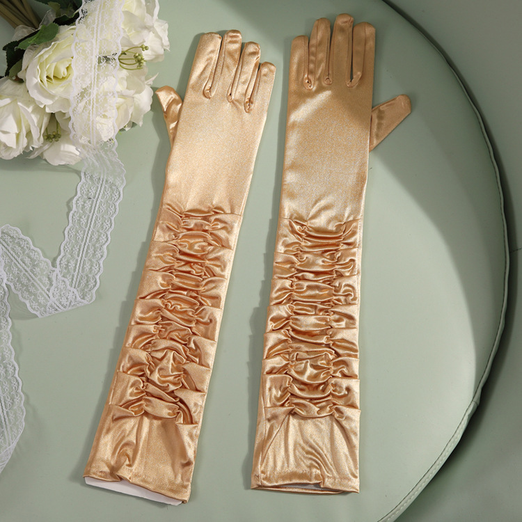 The bride's wedding dress satin performance singer dance stage performance long gloves The bride's wedding dress satin performance singer dance stage performance long gloves