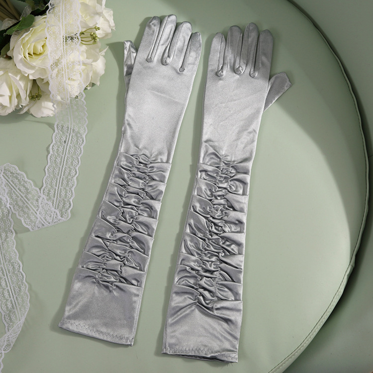 The bride's wedding dress satin performance singer dance stage performance long gloves The bride's wedding dress satin performance singer dance stage performance long gloves