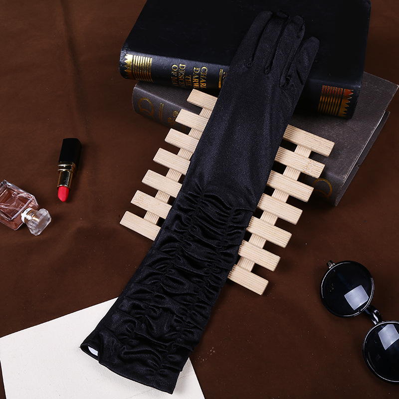 Factory Wholesale Satin Pleated Wedding Gloves Sun Protection Etiquette Gloves Perform Dance Gloves Wedding Bridal Gloves