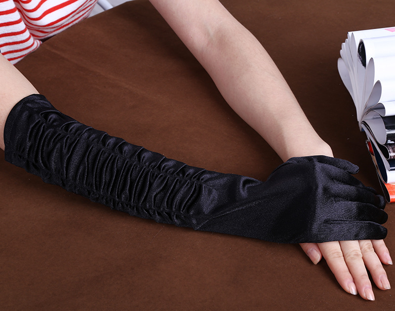 Factory Wholesale Satin Pleated Wedding Gloves Sun Protection Etiquette Gloves Perform Dance Gloves Wedding Bridal Gloves
