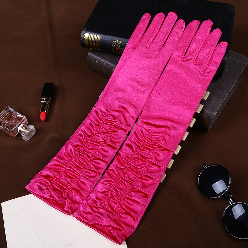 Factory Wholesale Satin Pleated Wedding Gloves Sun Protection Etiquette Gloves Perform Dance Gloves Wedding Bridal Gloves