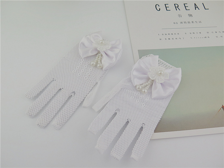 Mesh Bow Dress for Girls White Gloves Wedding Dress Flower Girl White Gloves Thin Princess Children Gloves Wholesale