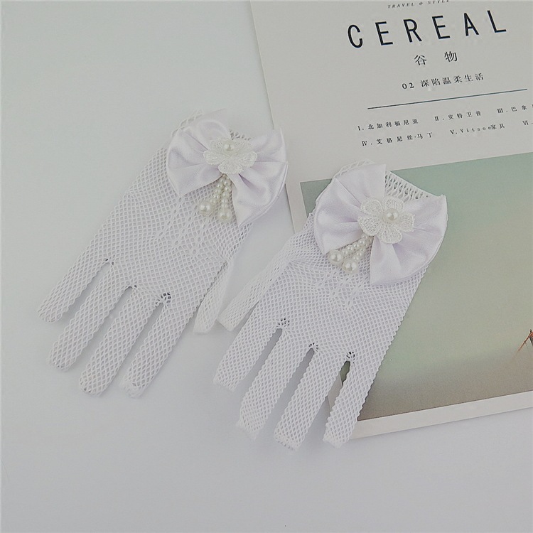 Mesh Bow Dress for Girls White Gloves Wedding Dress Flower Girl White Gloves Thin Princess Children Gloves Wholesale