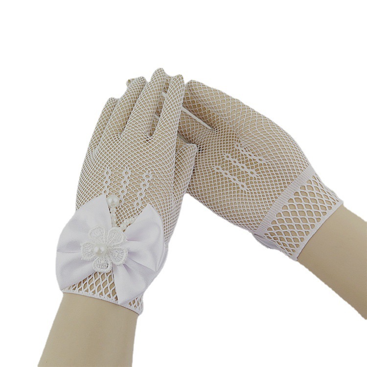 Mesh Bow Dress for Girls White Gloves Wedding Dress Flower Girl White Gloves Thin Princess Children Gloves Wholesale