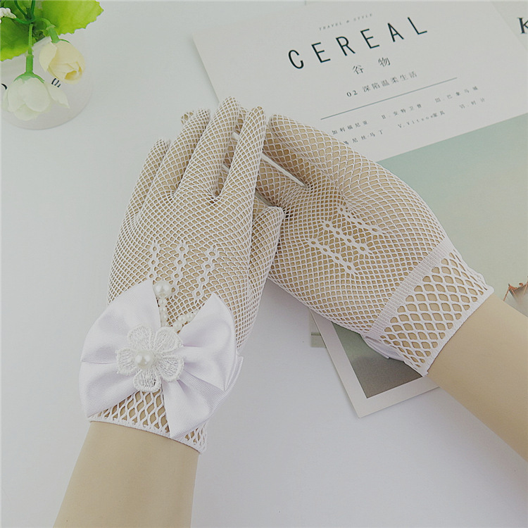 Mesh Bow Dress for Girls White Gloves Wedding Dress Flower Girl White Gloves Thin Princess Children Gloves Wholesale