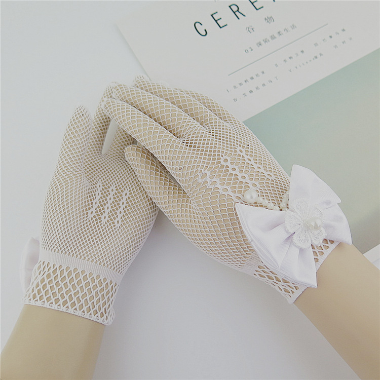 Mesh Bow Dress for Girls White Gloves Wedding Dress Flower Girl White Gloves Thin Princess Children Gloves Wholesale