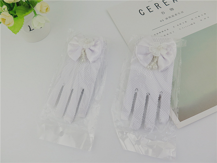 Mesh Bow Dress for Girls White Gloves Wedding Dress Flower Girl White Gloves Thin Princess Children Gloves Wholesale