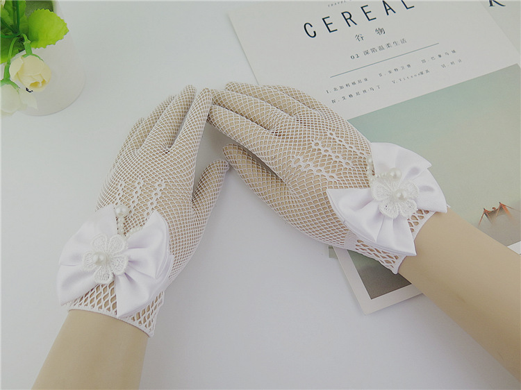 Mesh Bow Dress for Girls White Gloves Wedding Dress Flower Girl White Gloves Thin Princess Children Gloves Wholesale
