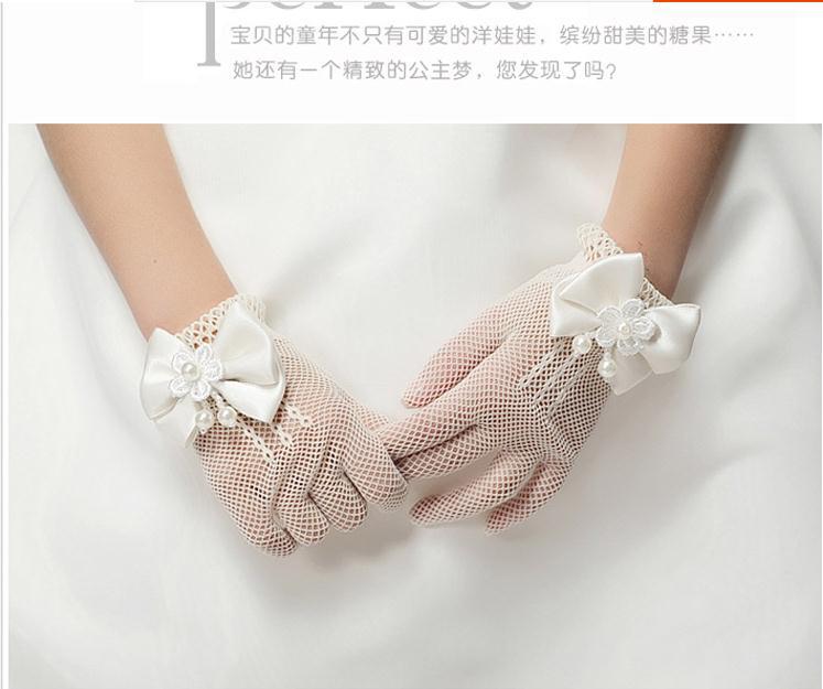 Mesh Bow Dress for Girls White Gloves Wedding Dress Flower Girl White Gloves Thin Princess Children Gloves Wholesale