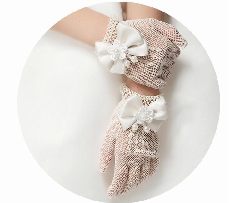 Mesh Bow Dress for Girls White Gloves Wedding Dress Flower Girl White Gloves Thin Princess Children Gloves Wholesale
