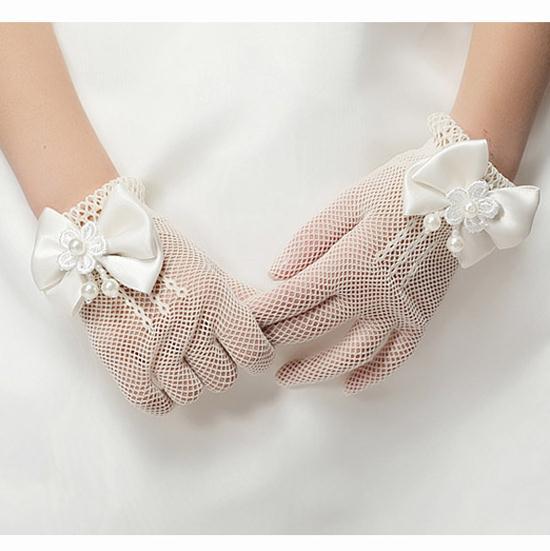 Mesh Bow Dress for Girls White Gloves Wedding Dress Flower Girl White Gloves Thin Princess Children Gloves Wholesale