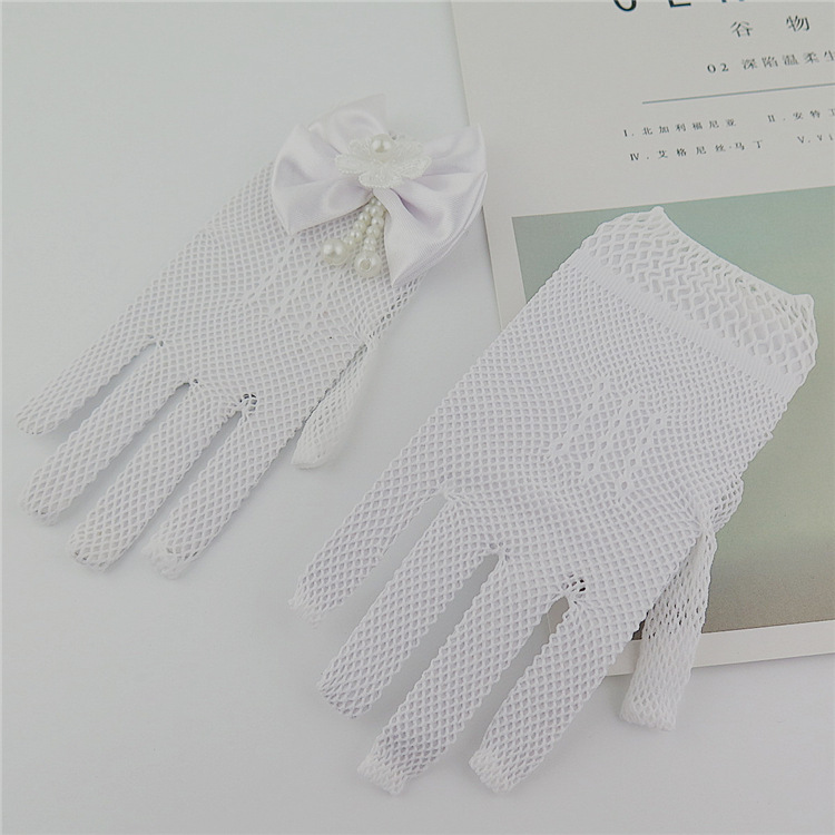 Mesh Bow Dress for Girls White Gloves Wedding Dress Flower Girl White Gloves Thin Princess Children Gloves Wholesale
