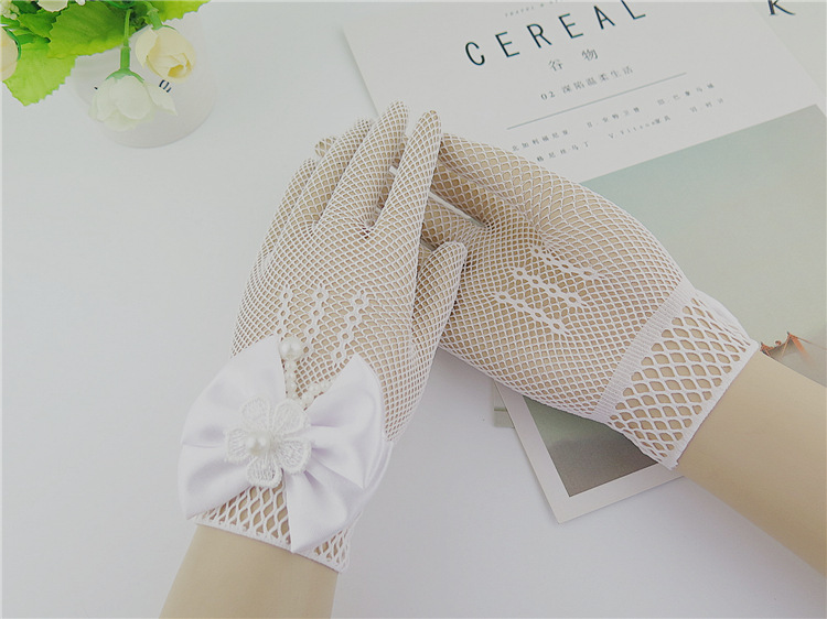 Mesh Bow Dress for Girls White Gloves Wedding Dress Flower Girl White Gloves Thin Princess Children Gloves Wholesale