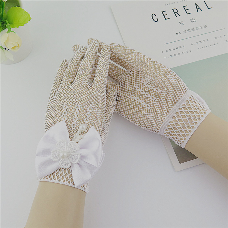 Mesh Bow Dress for Girls White Gloves Wedding Dress Flower Girl White Gloves Thin Princess Children Gloves Wholesale