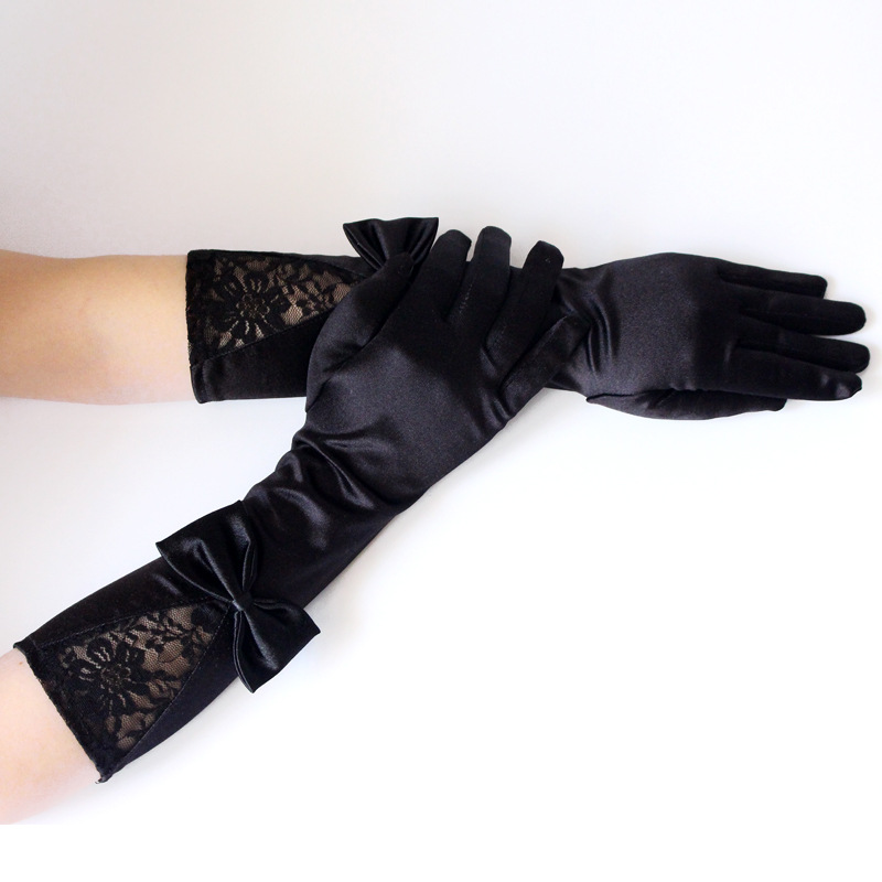 Bow Lace Satin Gloves Dance Performance Etiquette Gloves Nightclub Sexy Satin Gloves Satin Wedding