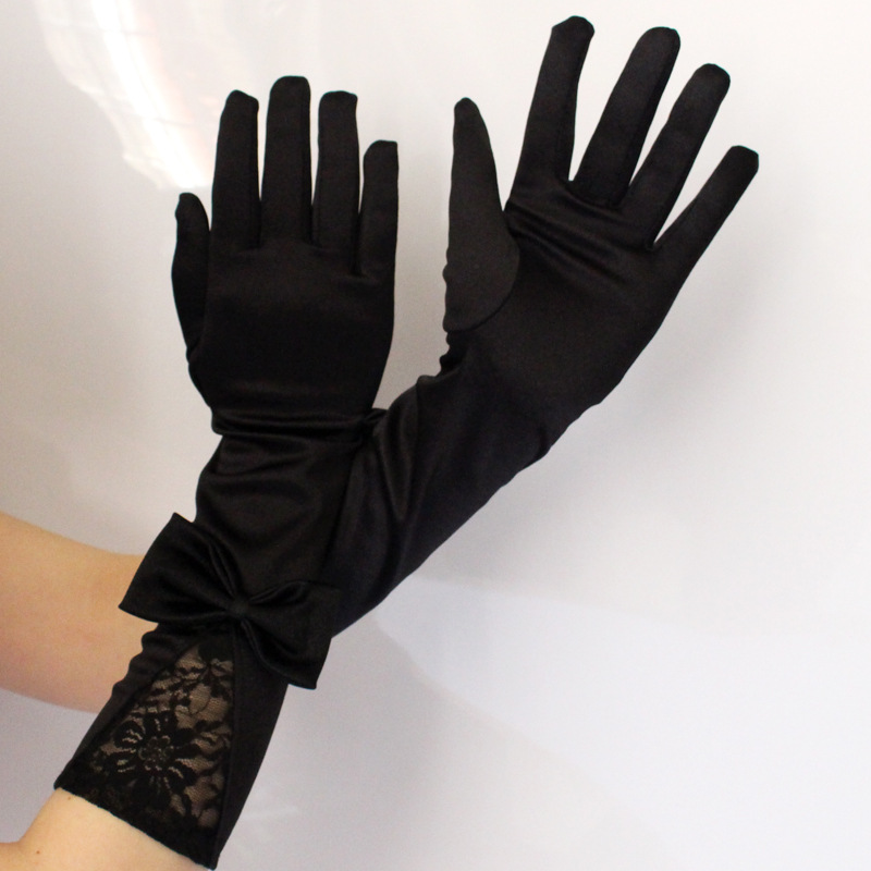 Bow Lace Satin Gloves Dance Performance Etiquette Gloves Nightclub Sexy Satin Gloves Satin Wedding