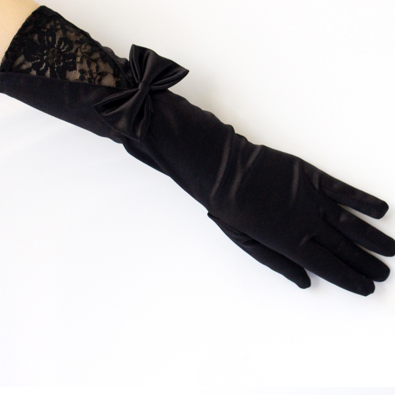 Bow Lace Satin Gloves Dance Performance Etiquette Gloves Nightclub Sexy Satin Gloves Satin Wedding