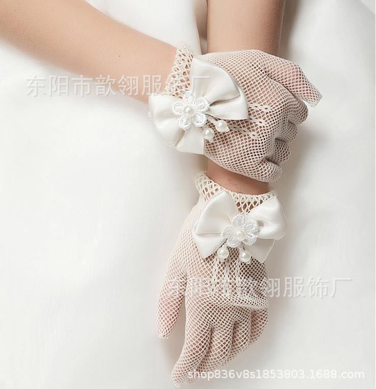 Children's Wedding Dress Princess Mesh Etiquette Bow Gloves Elastic Flower Girl Wedding White Gloves Self-Produced Children's Wedding Dress Princess Mesh Etiquette Bow Gloves Elastic Flower Girl Wedding White Gloves Self-Produced
