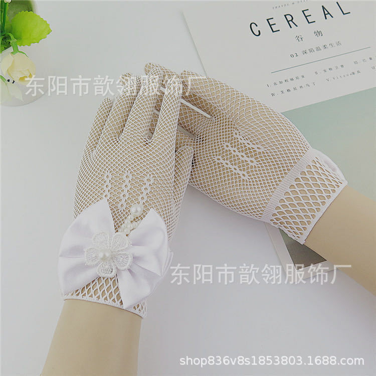 Children's Wedding Dress Princess Mesh Etiquette Bow Gloves Elastic Flower Girl Wedding White Gloves Self-Produced Children's Wedding Dress Princess Mesh Etiquette Bow Gloves Elastic Flower Girl Wedding White Gloves Self-Produced