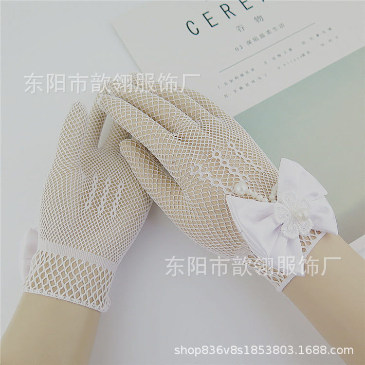 Children's Wedding Dress Princess Mesh Etiquette Bow Gloves Elastic Flower Girl Wedding White Gloves Self-Produced Children's Wedding Dress Princess Mesh Etiquette Bow Gloves Elastic Flower Girl Wedding White Gloves Self-Produced
