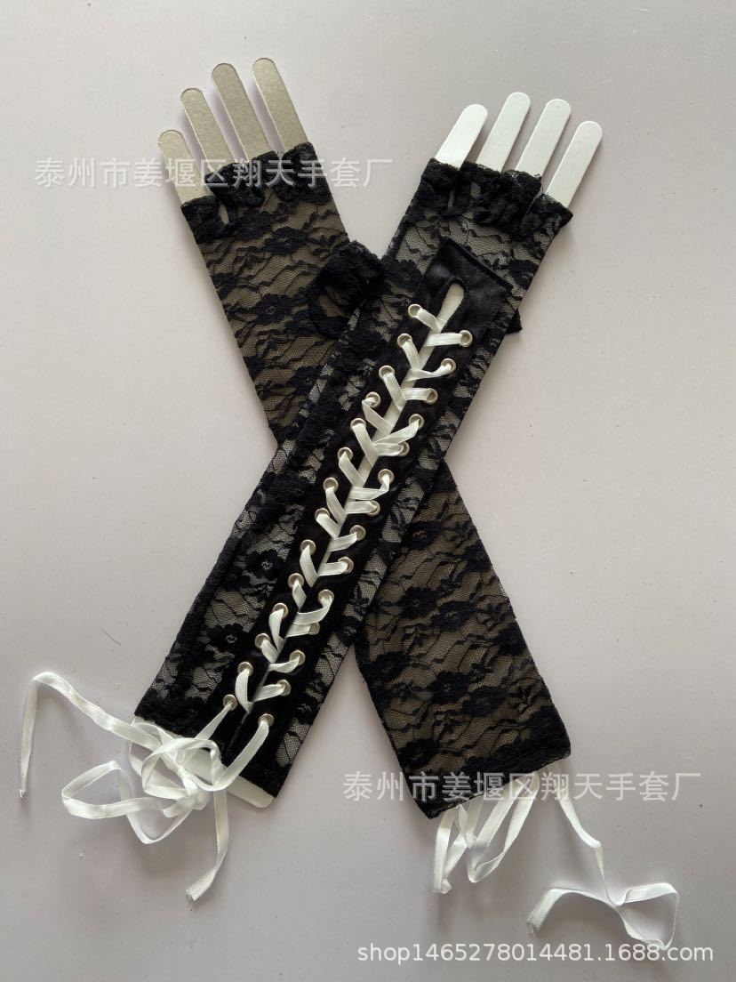 Cross-Border European and American Style Sexy Lace Bandage Gloves Clinch Wedding Ball Half Finger Etiquette Gloves