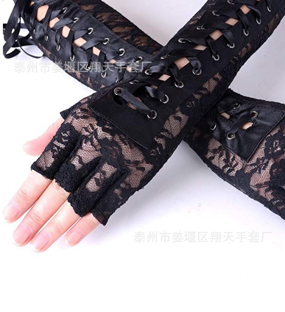 Cross-Border European and American Style Sexy Lace Bandage Gloves Clinch Wedding Ball Half Finger Etiquette Gloves