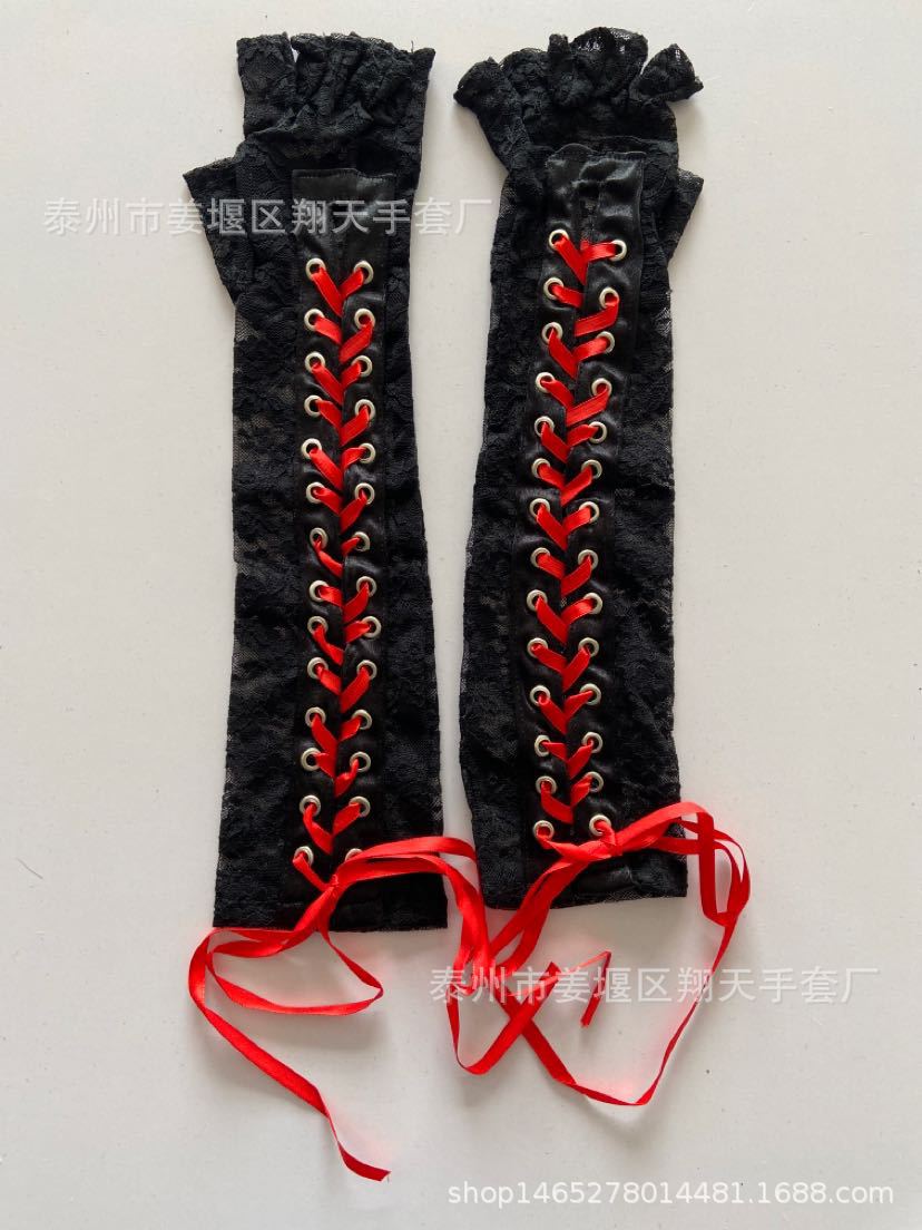 Cross-Border European and American Style Sexy Lace Bandage Gloves Clinch Wedding Ball Half Finger Etiquette Gloves