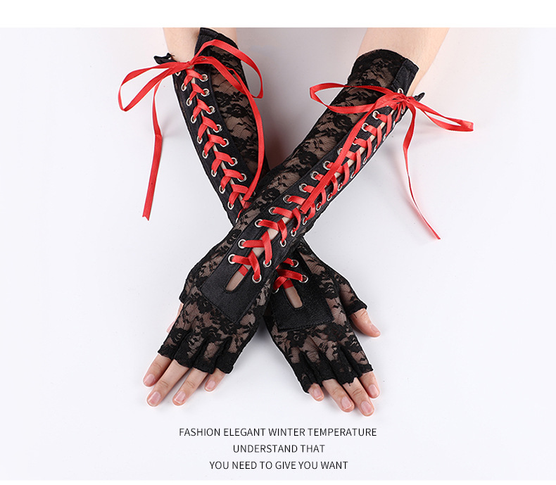 Cross-Border European and American Style Sexy Lace Bandage Gloves Clinch Wedding Ball Half Finger Etiquette Gloves Cross-Border European and American Style Sexy Lace Bandage Gloves Clinch Wedding Ball Half Finger Etiquette Gloves