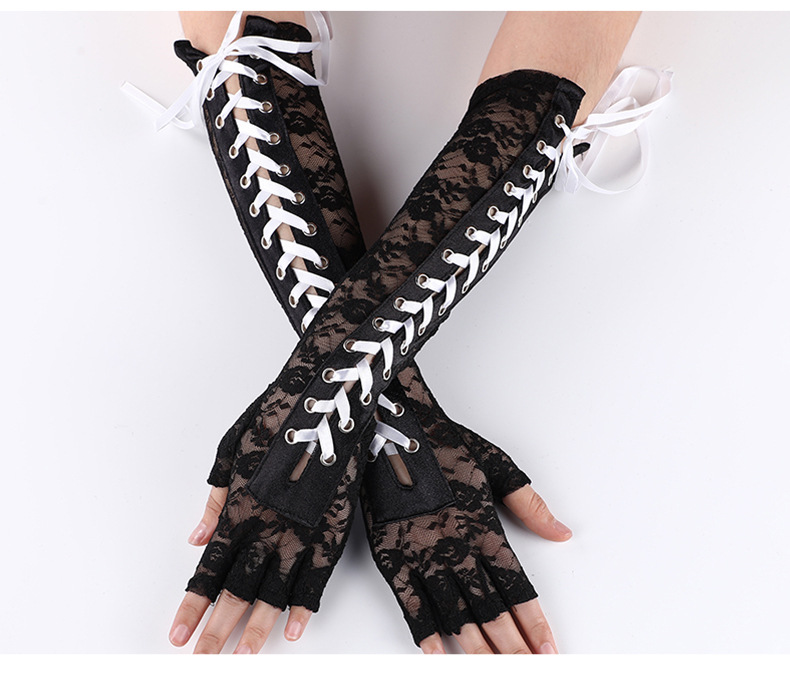Cross-Border European and American Style Sexy Lace Bandage Gloves Clinch Wedding Ball Half Finger Etiquette Gloves Cross-Border European and American Style Sexy Lace Bandage Gloves Clinch Wedding Ball Half Finger Etiquette Gloves