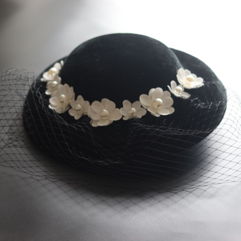 French Style Hepburn Vintage Mesh Bridal Top Hat Elegant Flowers Photo Hat Wedding Hat