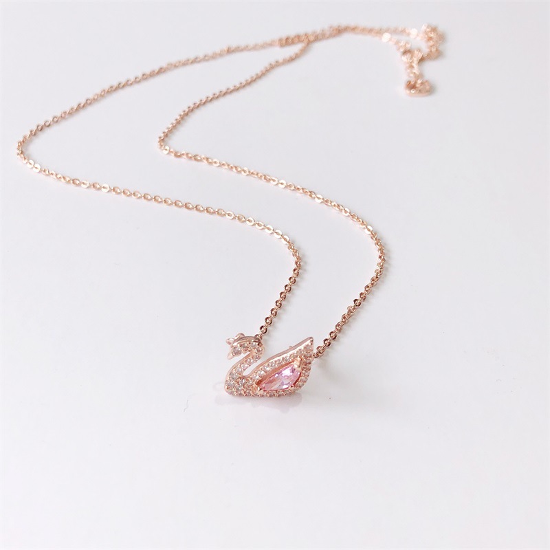S925 Sterling Silver Rose Gold Little Swan Necklace Female Korean Style Affordable Luxury Style Clavicle Chain Elegant Personality European and American Jewelry S925 Sterling Silver Rose Gold Little Swan Necklace Female Korean Style Affordable Luxury Style Clavicle Chain Elegant Personality European and American Jewelry