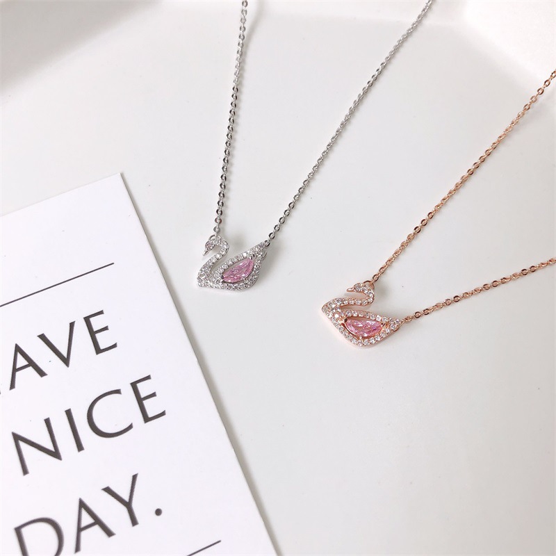 S925 Sterling Silver Rose Gold Little Swan Necklace Female Korean Style Affordable Luxury Style Clavicle Chain Elegant Personality European and American Jewelry S925 Sterling Silver Rose Gold Little Swan Necklace Female Korean Style Affordable Luxury Style Clavicle Chain Elegant Personality European and American Jewelry