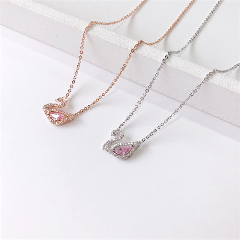 S925 Sterling Silver Rose Gold Little Swan Necklace Female Korean Style Affordable Luxury Style Clavicle Chain Elegant Personality European and American Jewelry S925 Sterling Silver Rose Gold Little Swan Necklace Female Korean Style Affordable Luxury Style Clavicle Chain Elegant Personality European and American Jewelry