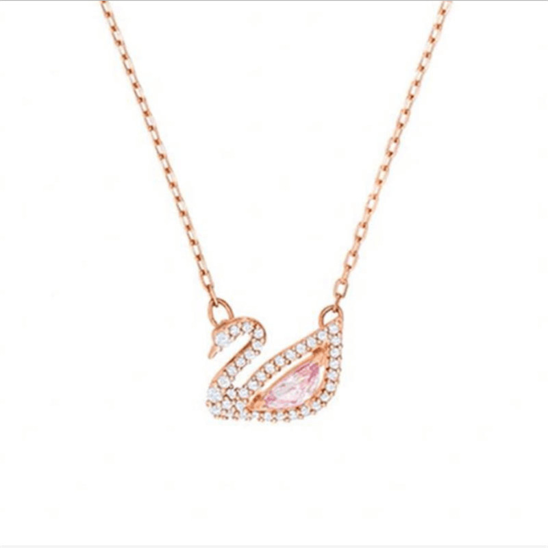 S925 Sterling Silver Rose Gold Little Swan Necklace Female Korean Style Affordable Luxury Style Clavicle Chain Elegant Personality European and American Jewelry