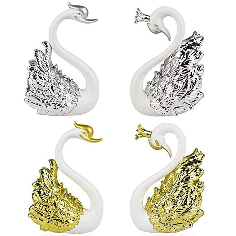 Electroplating Swan Flamingo Decoration Cake Decorative Crown King Queen Couple Swan Baking Dessert Doll