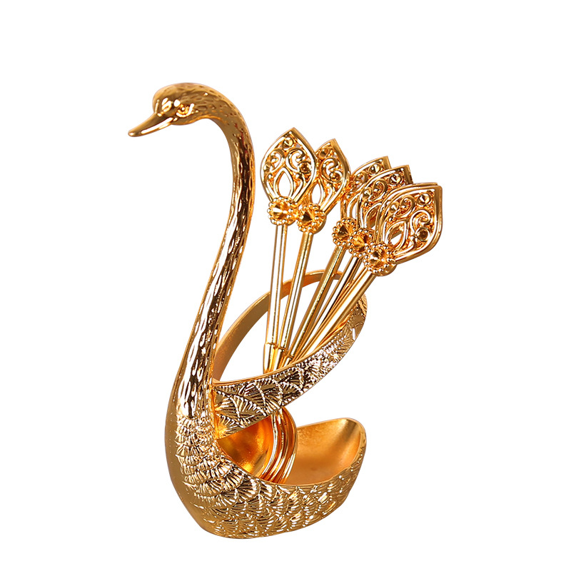Factory in Stock Swan Fruit Fork Storage Kitchen Fashion Creative Metal Craft Tableware Silver Swan Spoon Kit