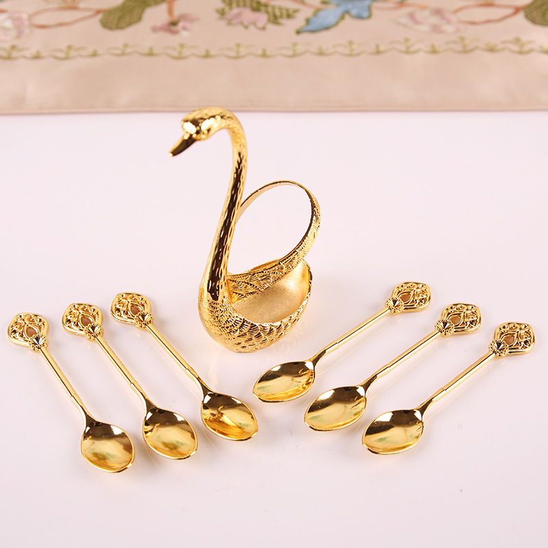 Factory in Stock Swan Fruit Fork Storage Kitchen Fashion Creative Metal Craft Tableware Silver Swan Spoon Kit