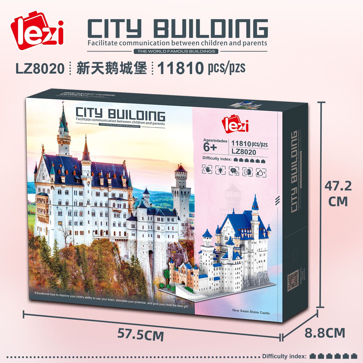 Fun Lz8020 New Swan Castle High Difficulty Miniature Diamond Particles Adult Assembling and Combined Building Blocks