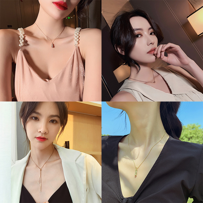 Luxury Simple 18K Rose Gold Titanium Steel Necklace Female Clavicle Chain Non-Fading Swan Clover Ornament Luxury Simple 18K Rose Gold Titanium Steel Necklace Female Clavicle Chain Non-Fading Swan Clover Ornament