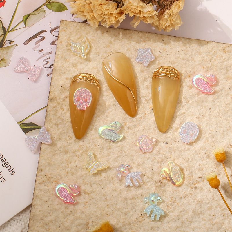 Nail Art Luminous Butterfly Fox Goldfish Swan Five-Pointed Star Crown Skull Plating Color AB Magic Color Mixing Nail Crystal