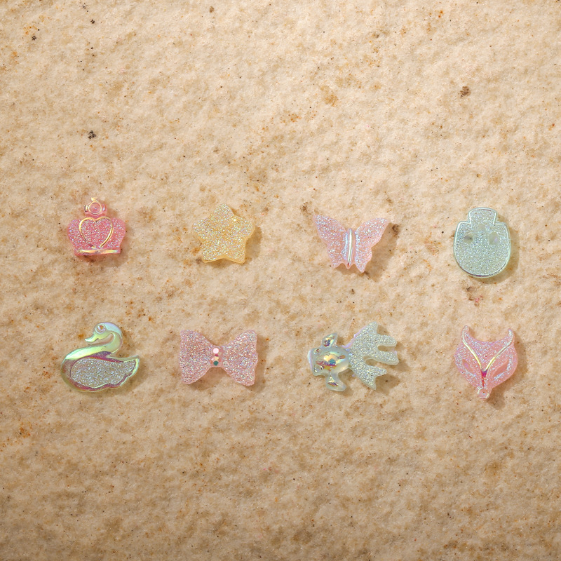 Nail Art Luminous Butterfly Fox Goldfish Swan Five-Pointed Star Crown Skull Plating Color AB Magic Color Mixing Nail Crystal