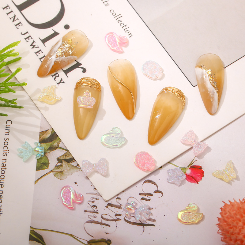 Nail Art Luminous Butterfly Fox Goldfish Swan Five-Pointed Star Crown Skull Plating Color AB Magic Color Mixing Nail Crystal